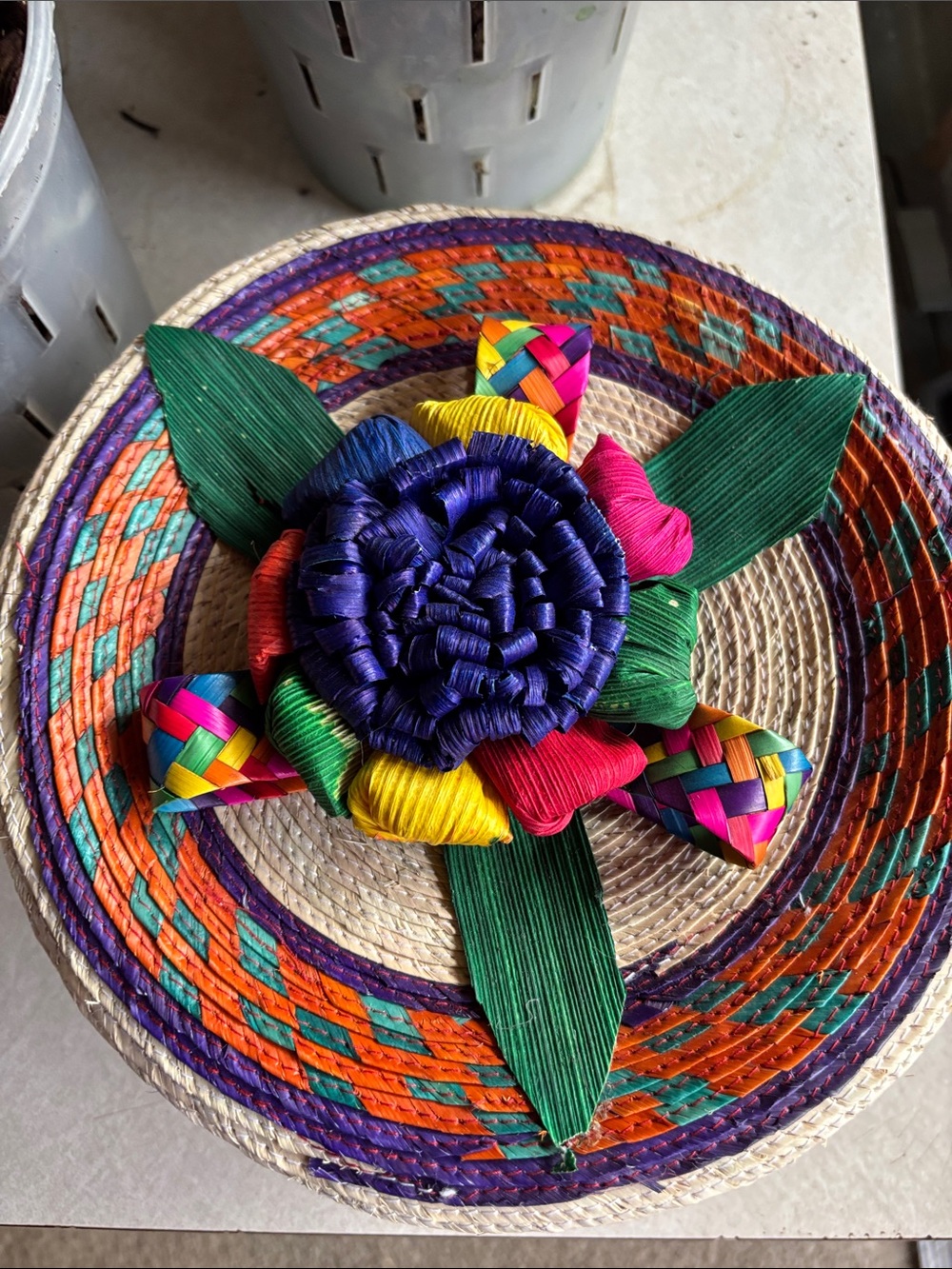 Colorful Handwoven Palm tortillero from Oaxaca